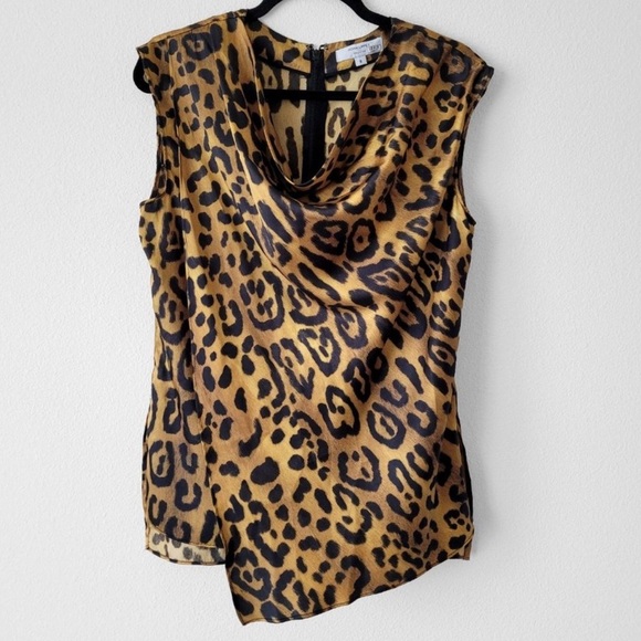 Adam Lippes animal print asymmetric satin top, sleeveless, size 2 - Picture 4 of 13